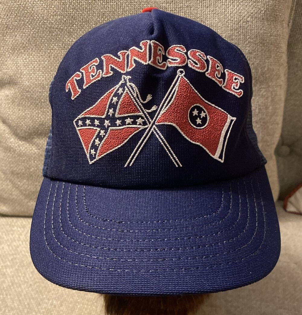Rare Vintage Tennessee Flags Trucker Hat Blue Mesh SnapBack South USA Made